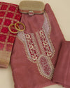 Art Dupion Suit with Zardozi, Sequin & Cutdana Work and Organza Dupatta Marsala