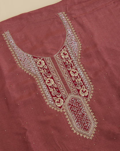 Art Dupion Suit with Zardozi, Sequin & Cutdana Work and Organza Dupatta Marsala