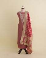 Art Dupion Suit with Zardozi, Sequin & Cutdana Work and Organza Dupatta Marsala
