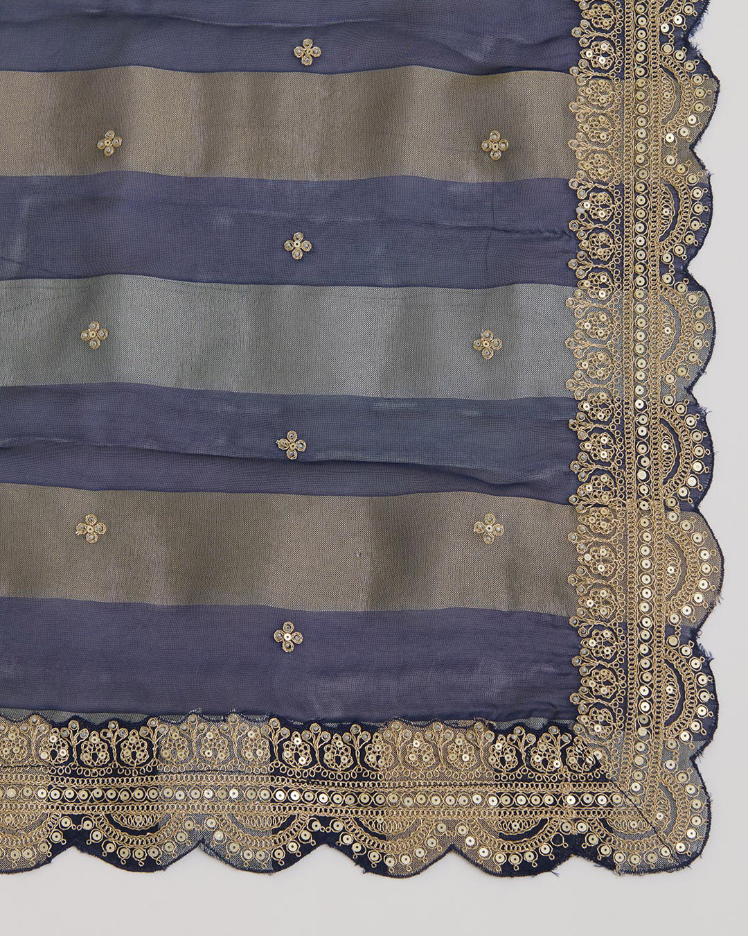 Navy Blue Art Dupion Kurta Set with Sequin, Dori & Pearl Embroidery