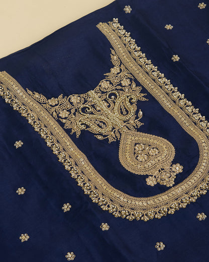 Navy Blue Art Dupion Kurta Set with Sequin, Dori & Pearl Embroidery