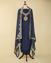 Navy Blue Art Dupion Kurta with Zardozi Embroidery and Georgette Dupatta