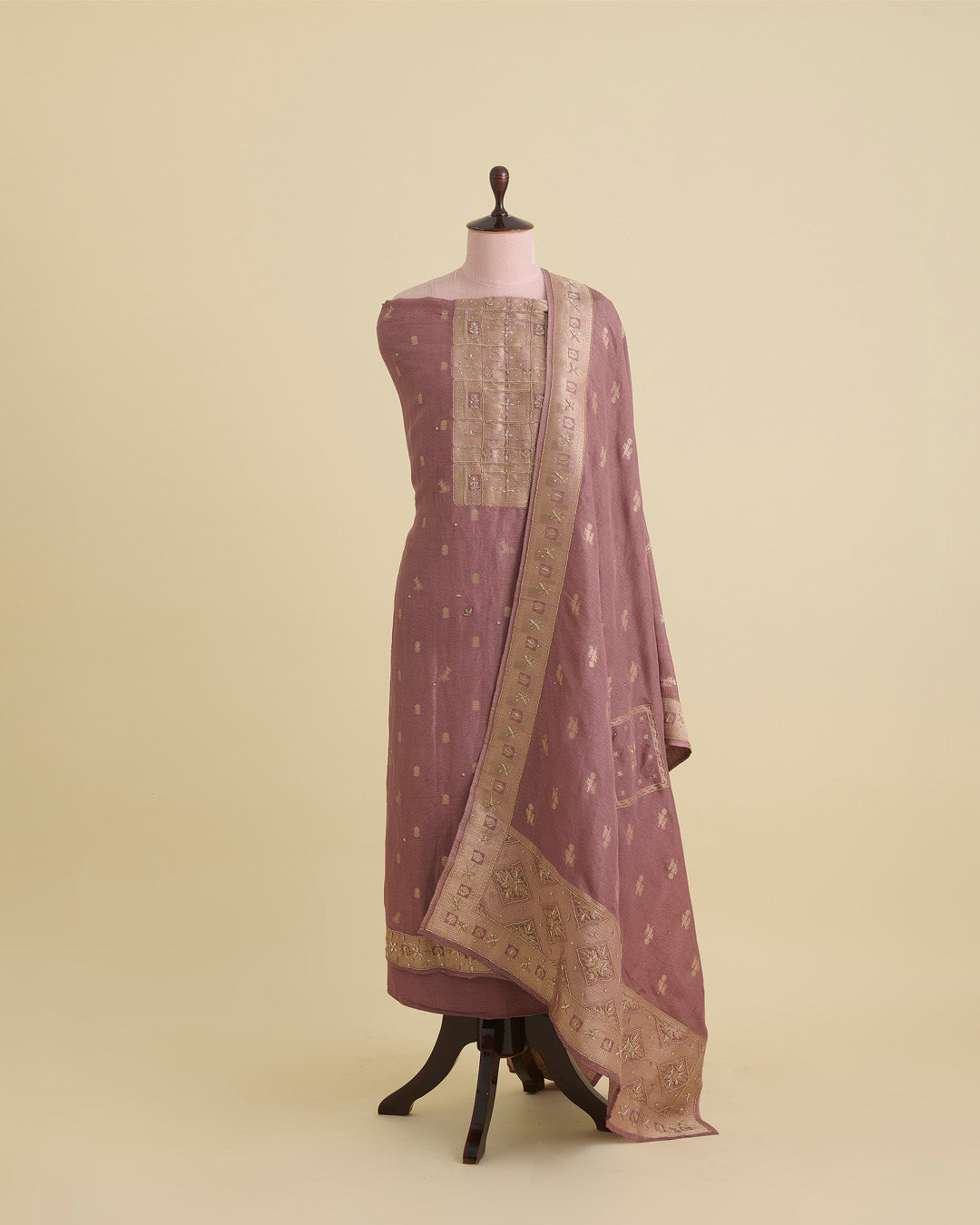 Onion Pink Art Dupion Lurex Kurta with Cut-Dana & Zardosi Embroidery