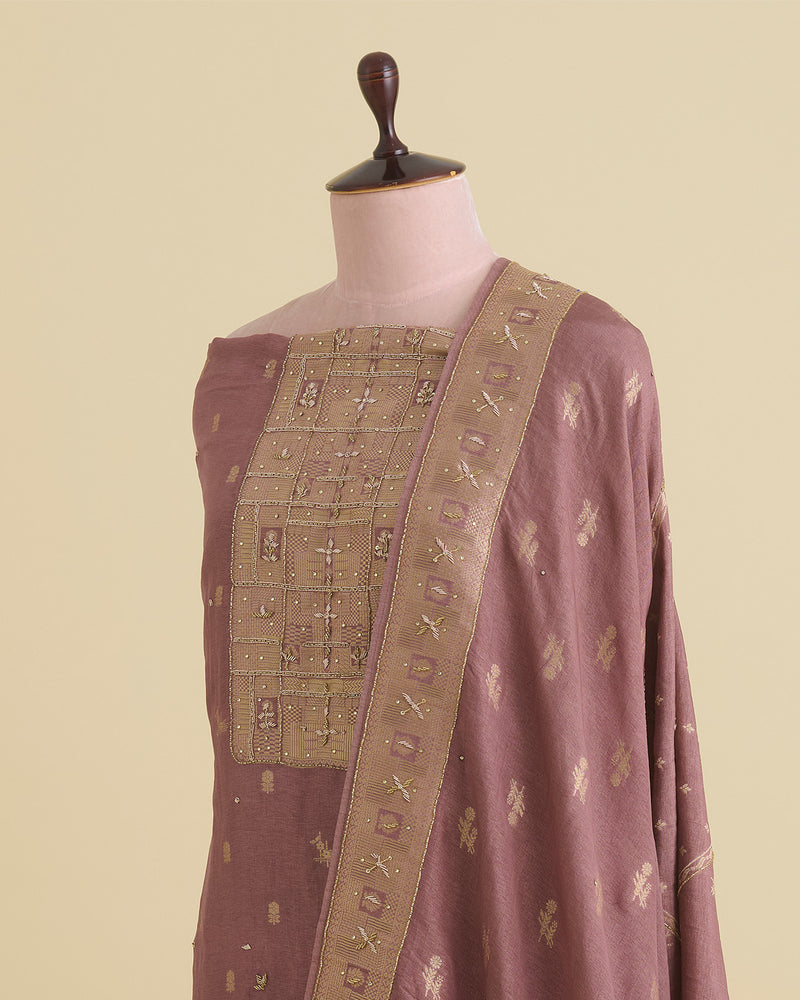 Onion Pink Art Dupion Lurex Kurta with Cut-Dana & Zardosi Embroidery