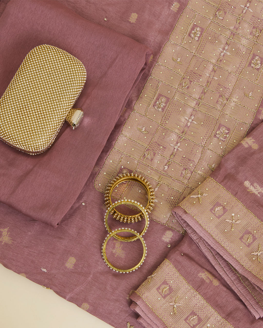 Onion Pink Art Dupion Lurex Kurta with Cut-Dana & Zardosi Embroidery