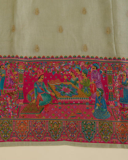 Upada Silk Kurta with Zardozi Embroidery and Matching Dupatta Pista Green