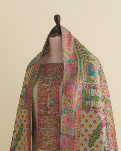 Upada Silk Kurta with Zardozi Embroidery and Matching Dupatta Pista Green