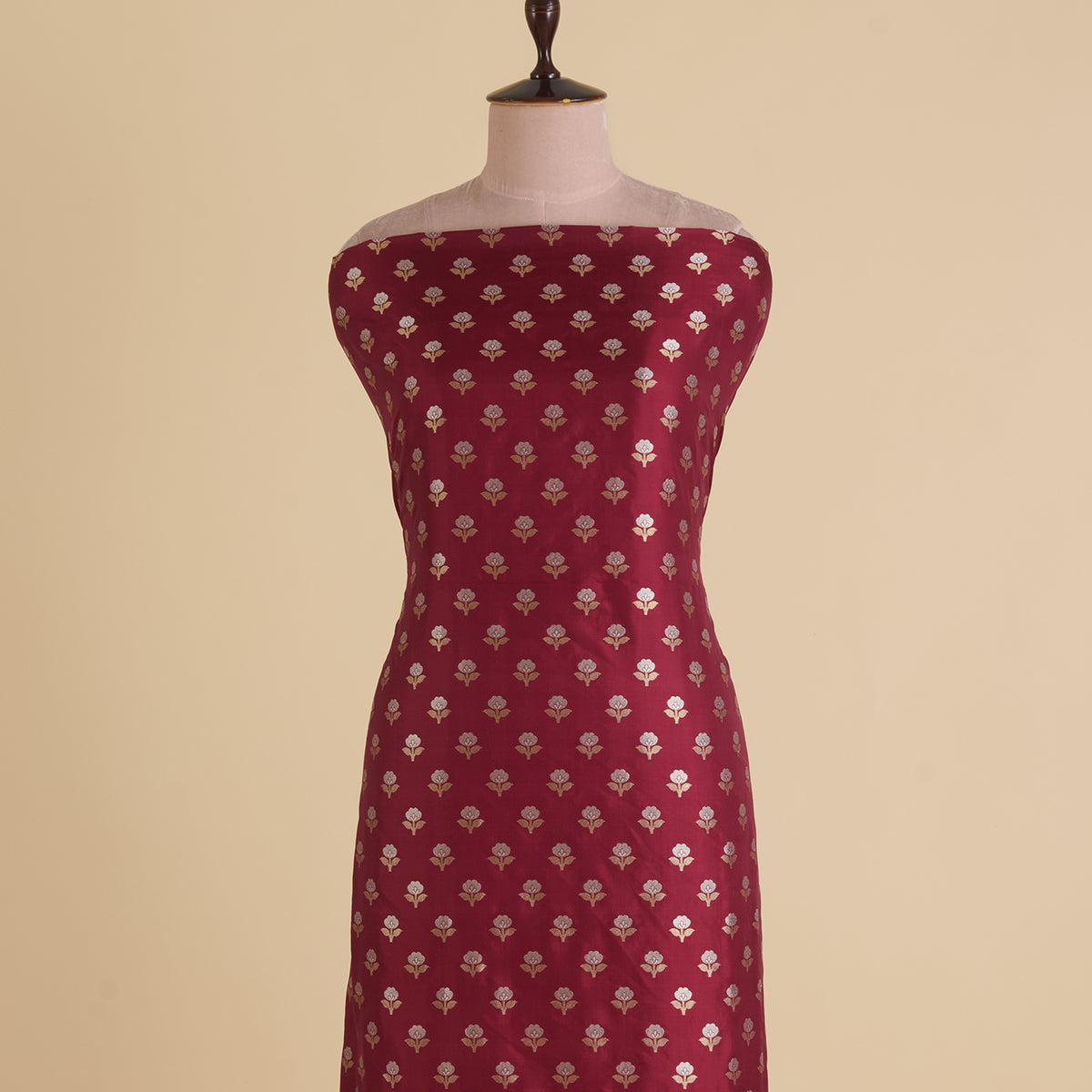 Maroon Brocade G/S Woven Butti Fabric
