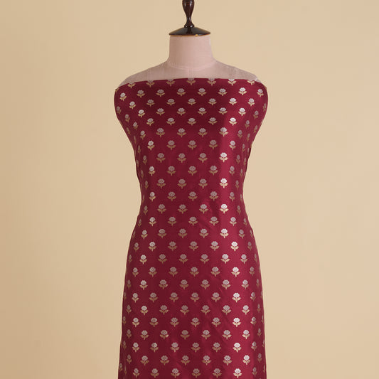 Maroon Brocade G/S Woven Butti Fabric