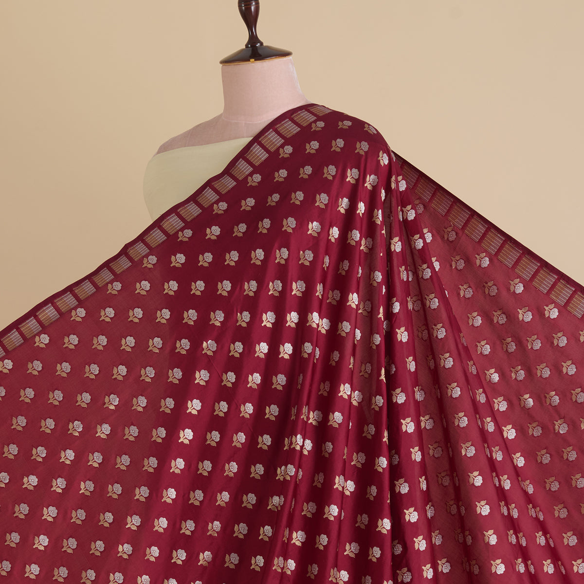 Maroon Brocade G/S Woven Butti Fabric