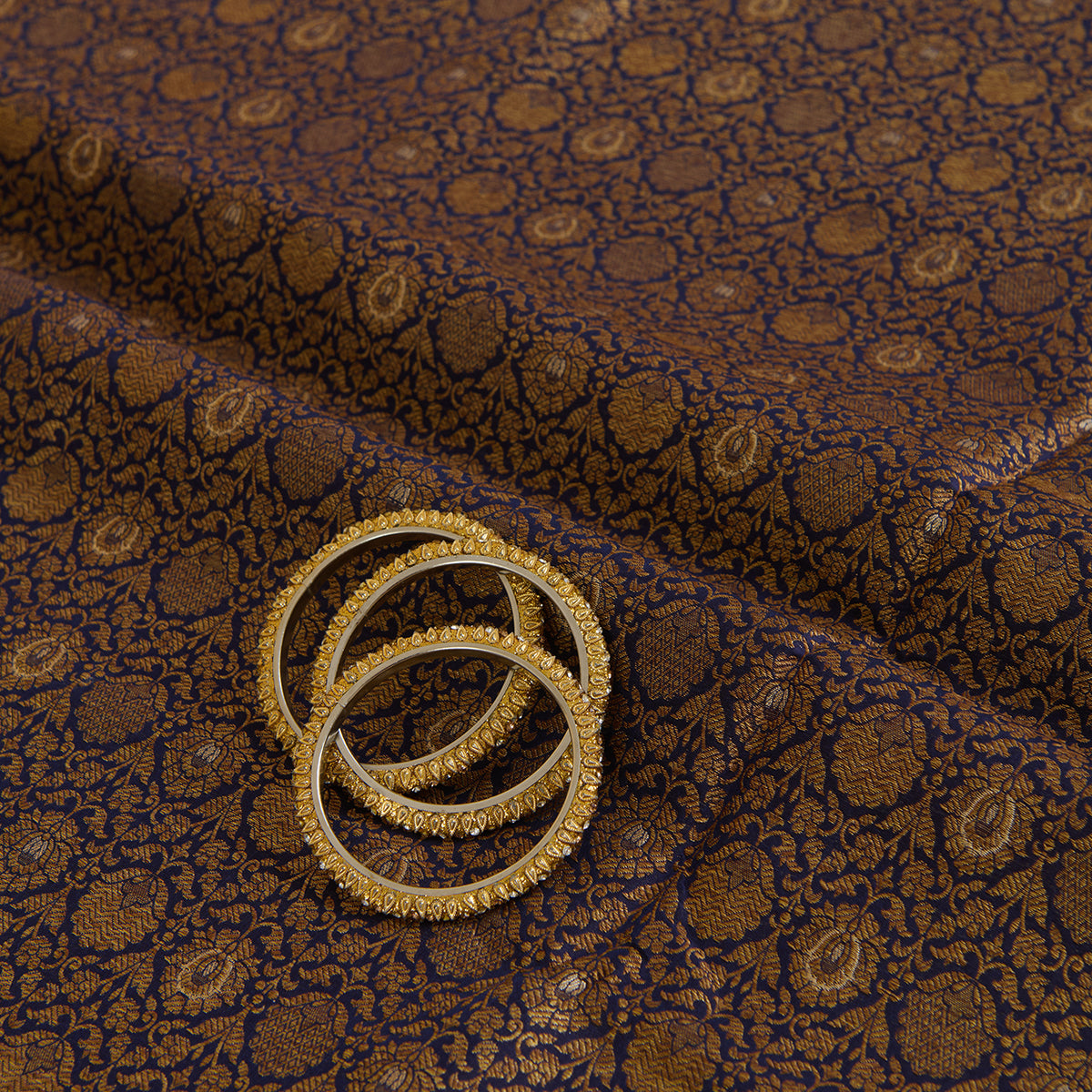 Blue Brocade Antique Zari Jaal Minakari Woven Fabric