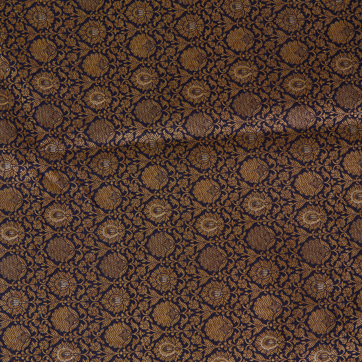 Blue Brocade Antique Zari Jaal Minakari Woven Fabric