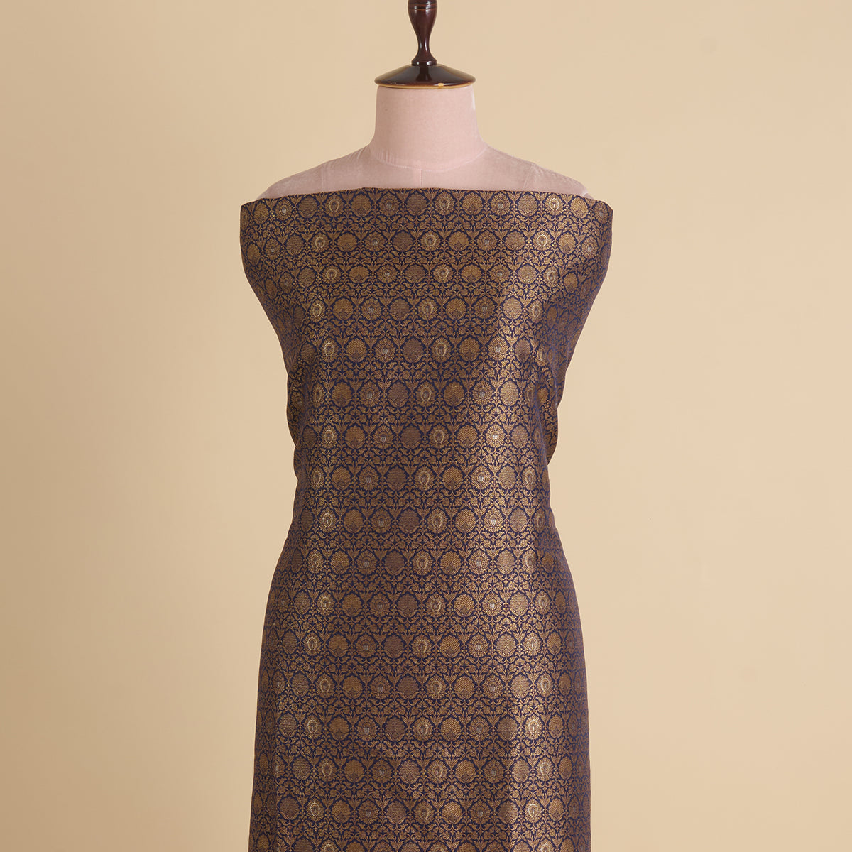 Blue Brocade Antique Zari Jaal Minakari Woven Fabric