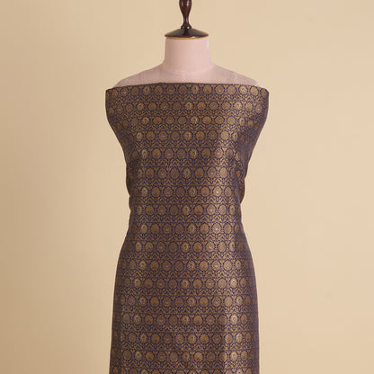 Blue Brocade Antique Zari Jaal Minakari Woven Fabric