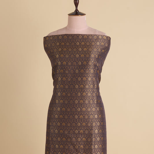Blue Brocade Antique Zari Jaal Minakari Woven Fabric