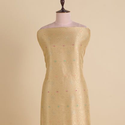 Beige Gold Brocade Jaal Mina Fabric