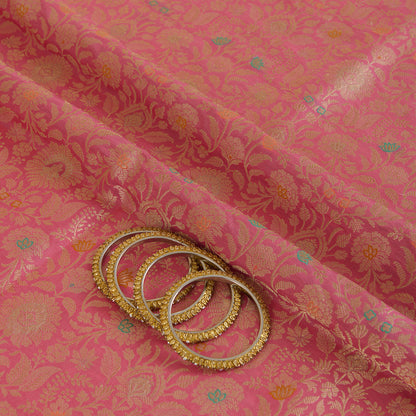 Coral Peach Brocade Jaal Mina Fabric