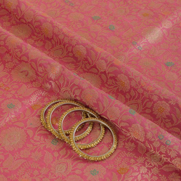 Coral Peach Brocade Jaal Mina Fabric