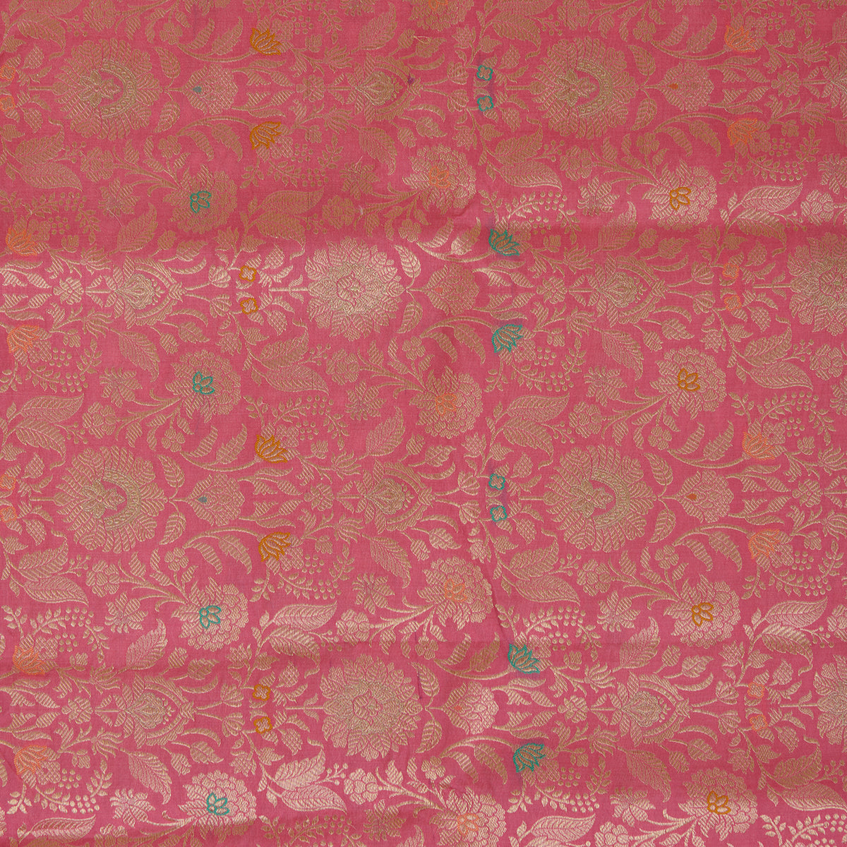 Coral Peach Brocade Jaal Mina Fabric