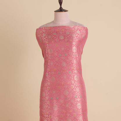 Coral Peach Brocade Jaal Mina Fabric