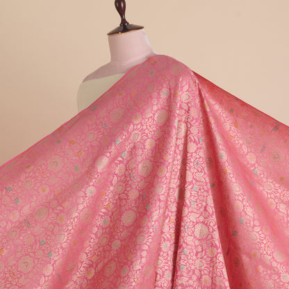 Coral Peach Brocade Jaal Mina Fabric