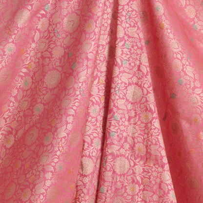 Coral Peach Brocade Jaal Mina Fabric