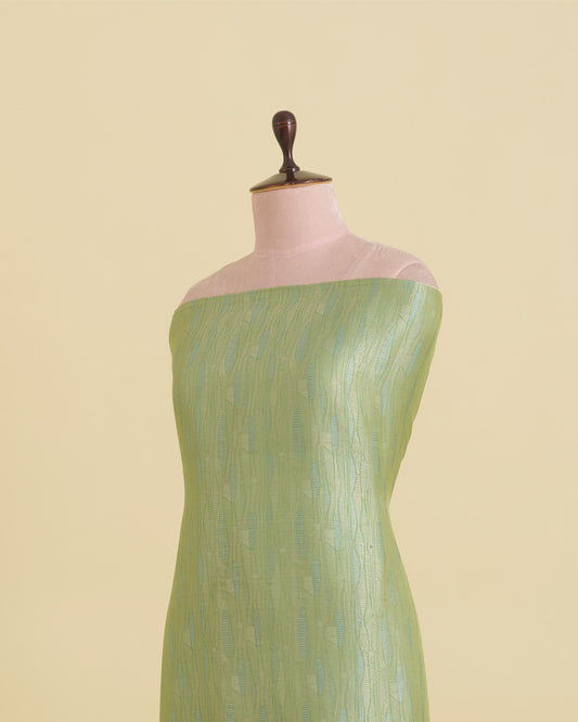 Green Brocade Gold Abstract Woven Fabric