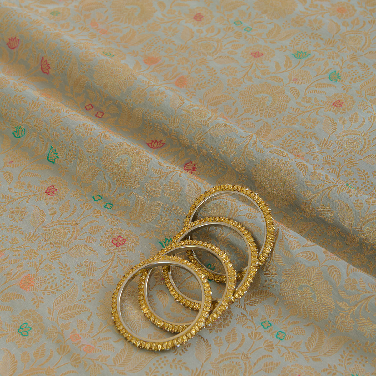 Light Grey Brocade Jaal Mina Fabric