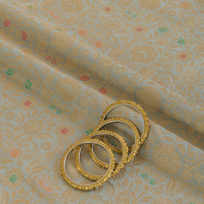 Light Grey Brocade Jaal Mina Fabric