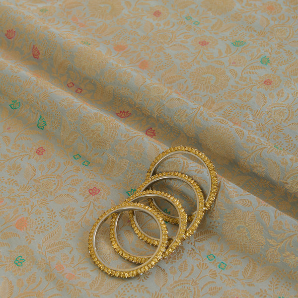 Light Grey Brocade Jaal Mina Fabric