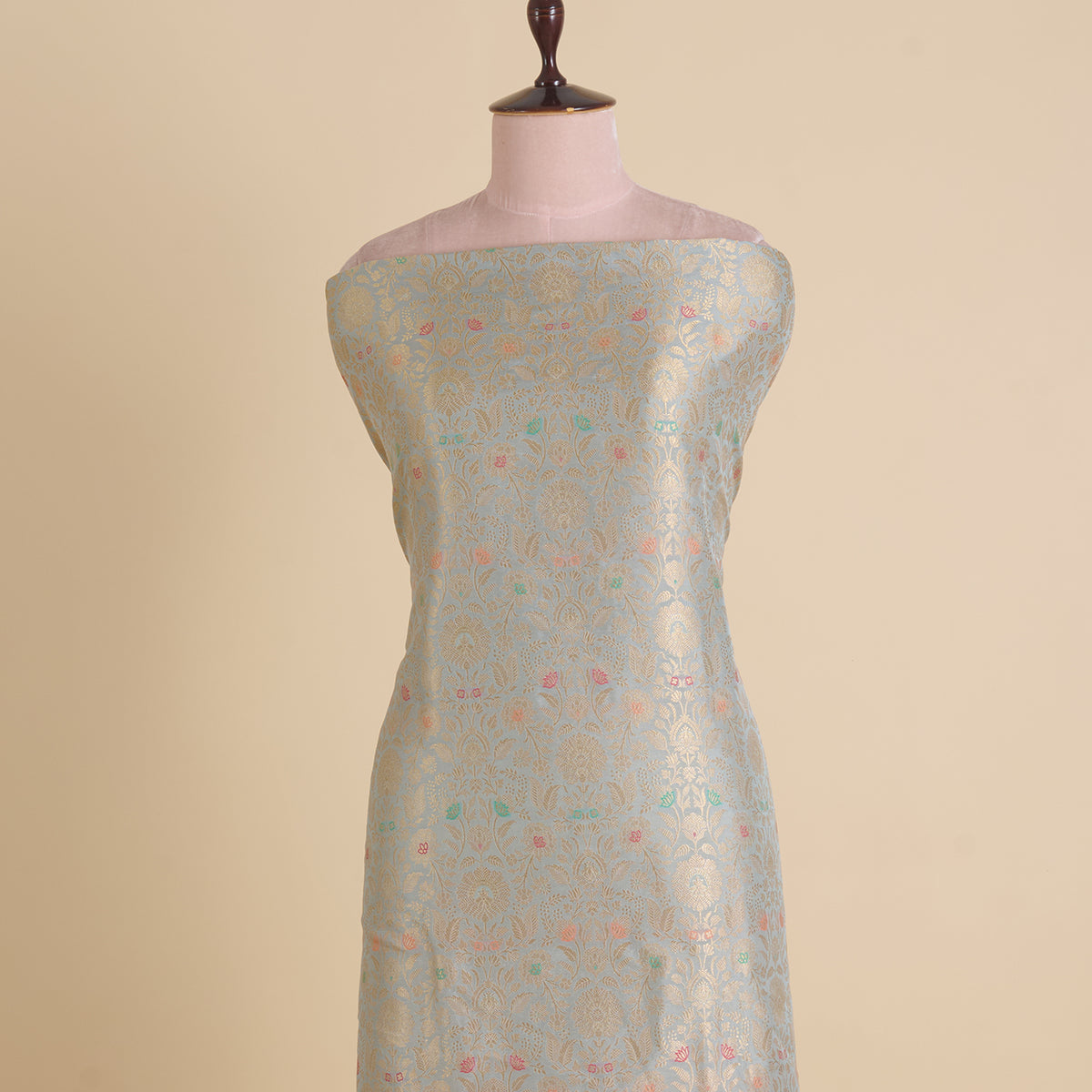 Light Grey Brocade Jaal Mina Fabric