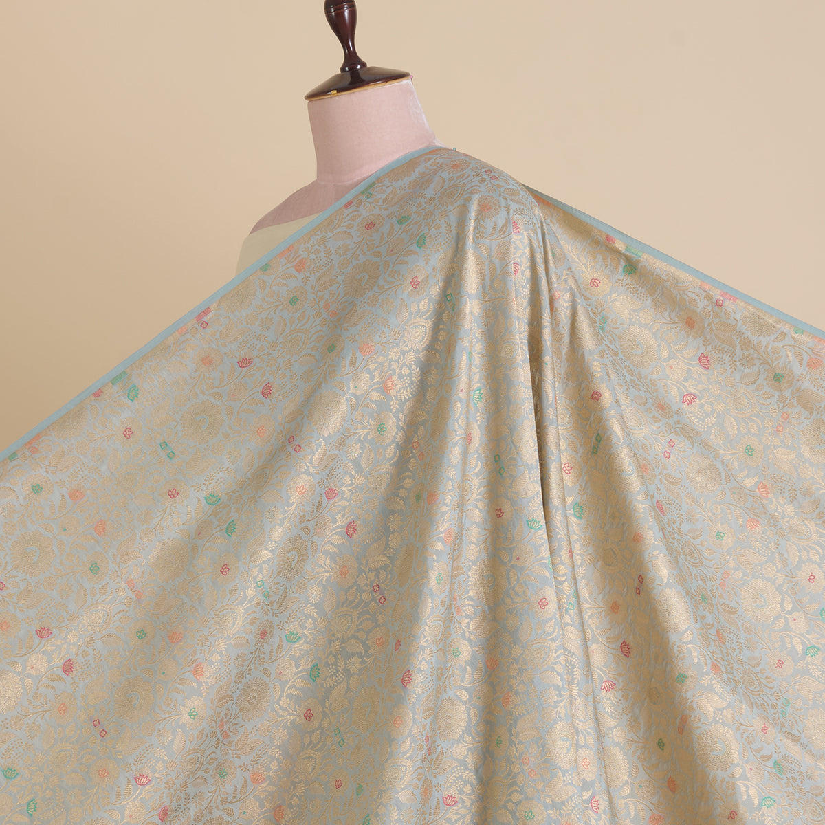 Light Grey Brocade Jaal Mina Fabric