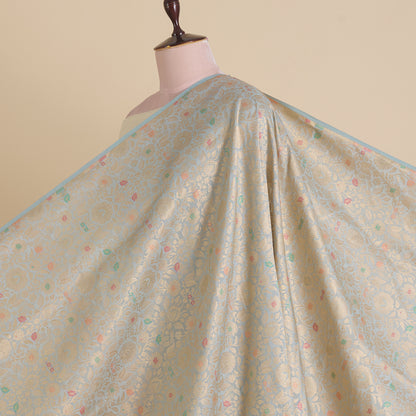 Light Grey Brocade Jaal Mina Fabric