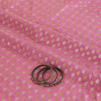 Onion Pink Brocade Gold & Silver Woven Butti Fabric