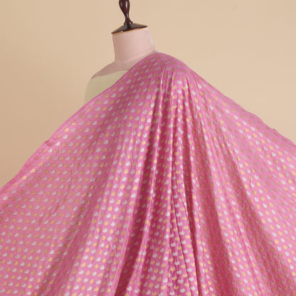 Onion Pink Brocade Gold & Silver Woven Butti Fabric