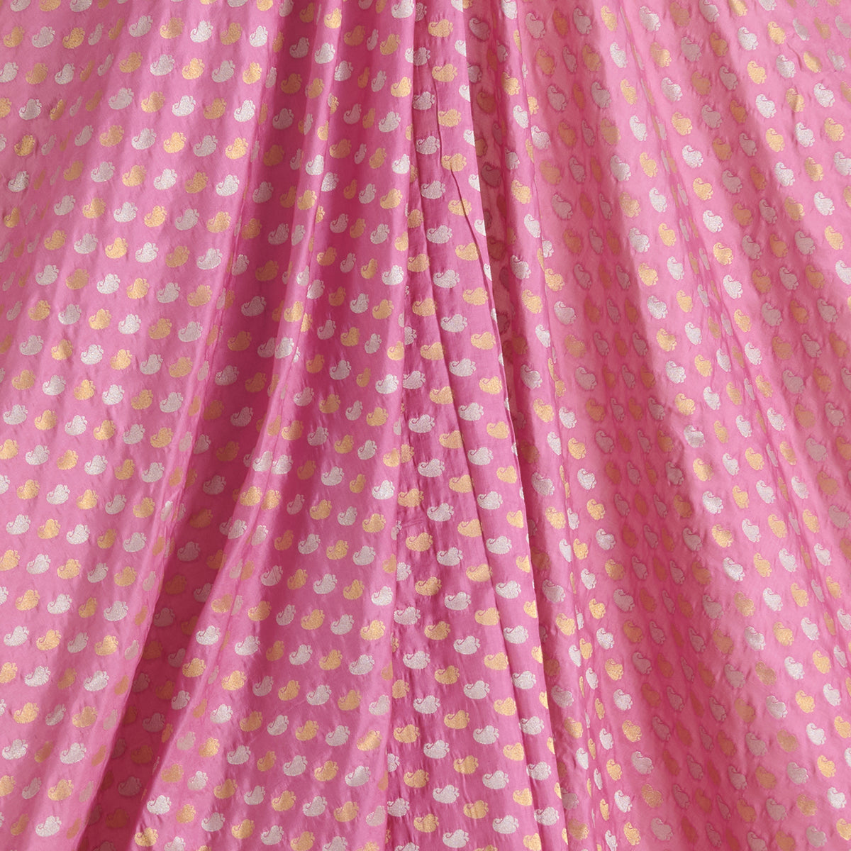 Onion Pink Brocade Gold & Silver Woven Butti Fabric