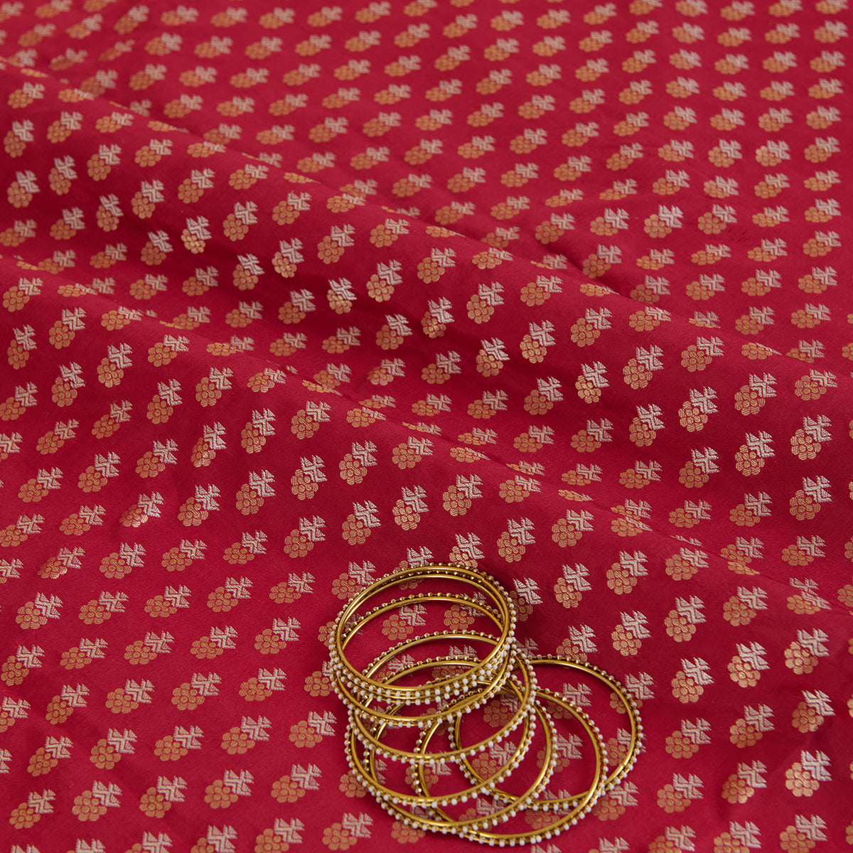 Maroon Brocade Gold & Silver Butti Fabric