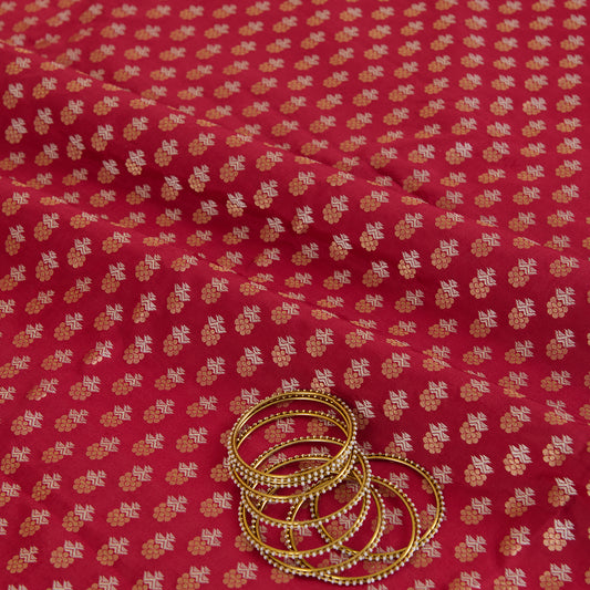 Maroon Brocade Gold & Silver Butti Fabric