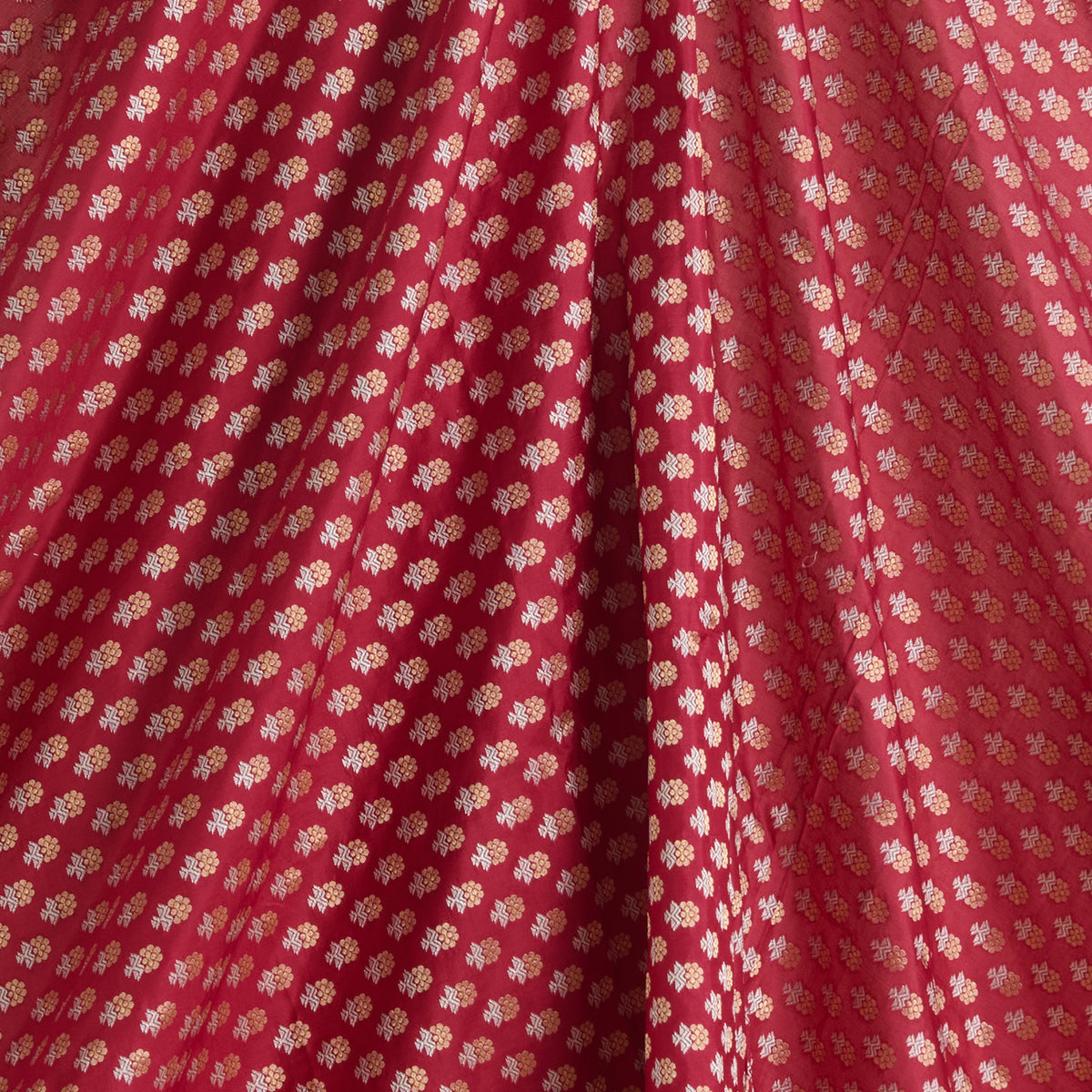 Maroon Brocade Gold & Silver Butti Fabric