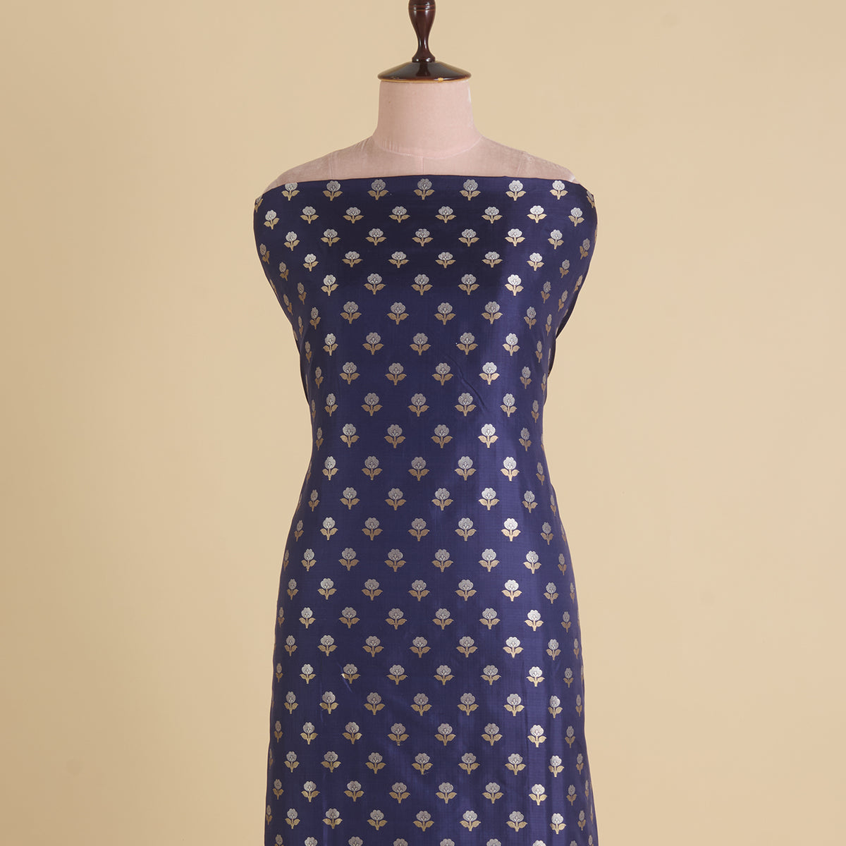 Navy Blue Brocade G/S Woven Butti Fabric