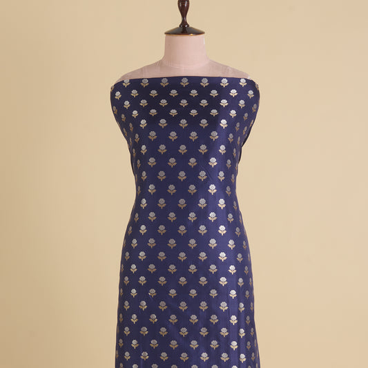 Navy Blue Brocade G/S Woven Butti Fabric