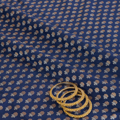 Navy Blue Brocade Gold & Silver Butti Fabric
