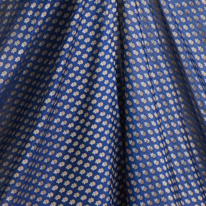 Navy Blue Brocade Gold & Silver Butti Fabric