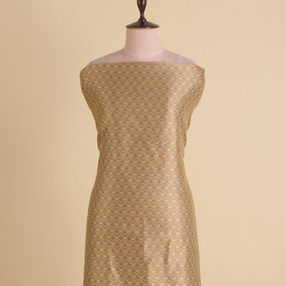 Off White Brocade Antique Zari Jaal Minakari Woven Fabric