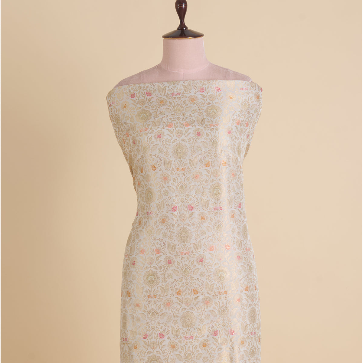 Offwhite Brocade Jaal Mina Fabric