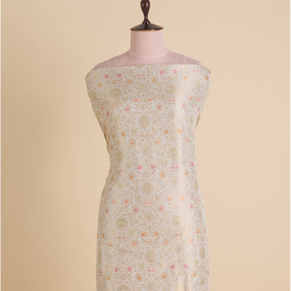 Offwhite Brocade Jaal Mina Fabric