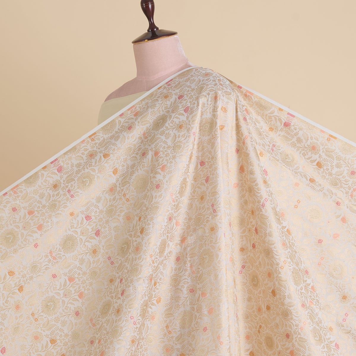 Offwhite Brocade Jaal Mina Fabric
