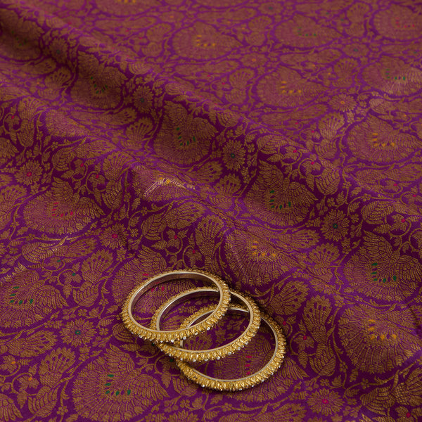 Purple Brocade Antique Zari Jaal Minakari Woven Fabric