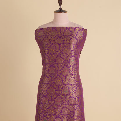 Purple Brocade Antique Zari Jaal Minakari Woven Fabric