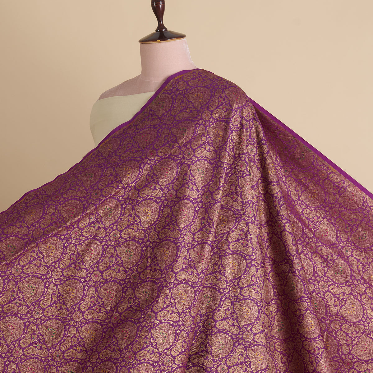 Purple Brocade Antique Zari Jaal Minakari Woven Fabric
